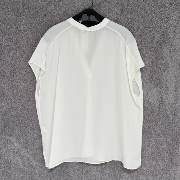 Vince Silk Georgette Double V-Neck Blouse White XL - Picture 9 of 9